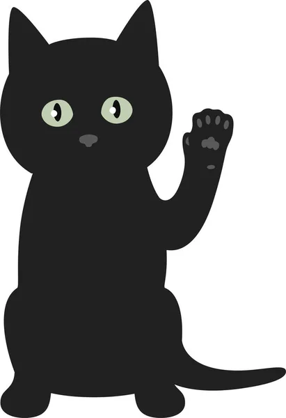 Ilustração Vetorial Gatinho Preto Levantou Pata — Vetor de Stock