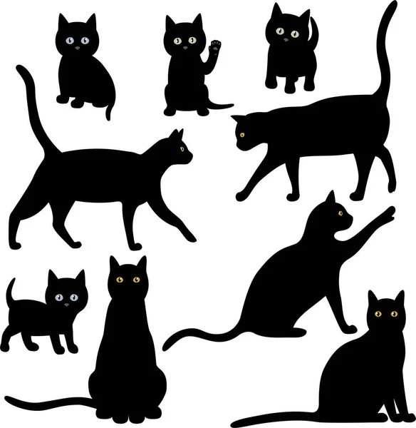 Ensemble Illustrations Vectorielles Chats Chatons Noirs — Image vectorielle