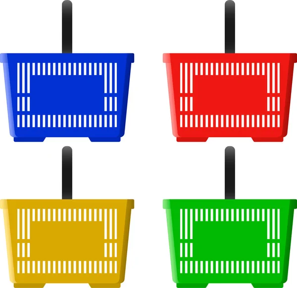 Conjunto Cestas Azul Rojo Amarillo Verde Color Artículos Para Compras — Vector de stock