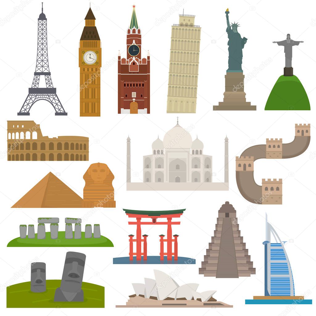 Vector illustration set of famous sights of the world.