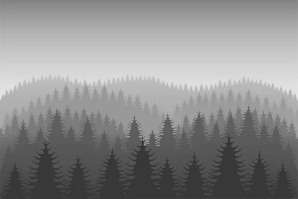 鬱蒼とした森と山の風景のベクトル図 — ストックベクタ