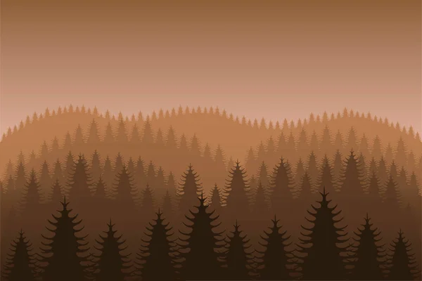 Illustration Vectorielle Paysage Forêts Denses Montagnes Teinte Brune — Image vectorielle