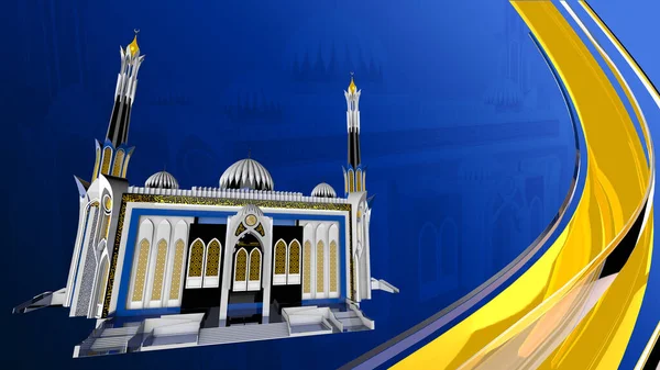 Rendering Moskee Islamitische Achtergrond Behang Met Gouden Lint Linkerkant — Stockfoto