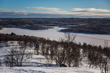 Nuorgam, Laponya, Finlandiya 'da kış manzarası