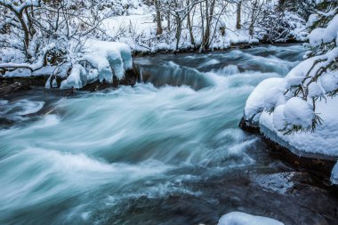 Winter river in Capcir, Cerdagne, Pyrenees, France. clipart
