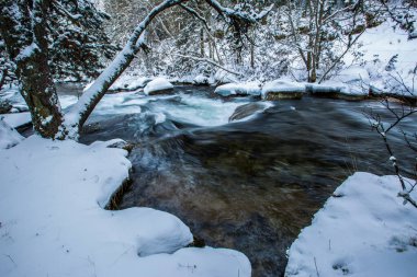 Capcir, Cerdagne, Pyrenees, Fransa 'da kış nehri.