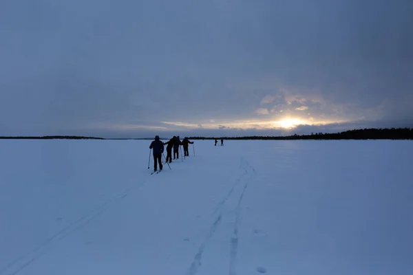 Ski Expeditie Inari Lake Lapland Finland — Stockfoto