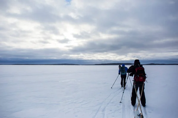 Ski Expeditie Inari Lake Lapland Finland — Stockfoto