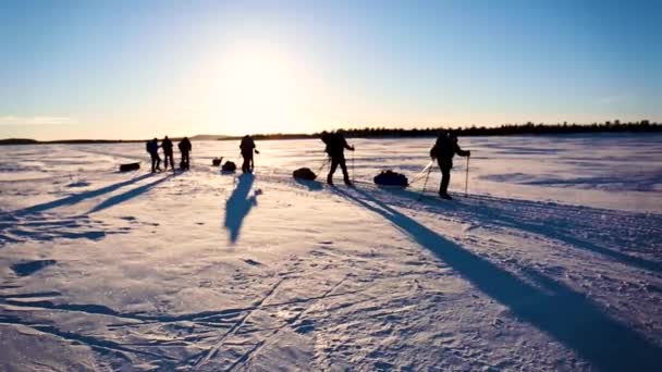 フィンランド ラップランド 稲荷湖でのスキー遠征 — ストック動画
