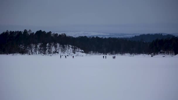 フィンランド ラップランドの稲荷湖でのリーダーとスキー遠征 — ストック動画