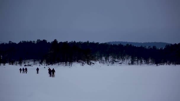 フィンランド ラップランド 稲荷湖でのスキー遠征 — ストック動画