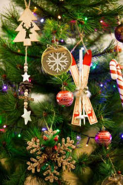 Noel ağacı süslemeleri ve oyuncakları. Özet ve arkaplan sahnesi.