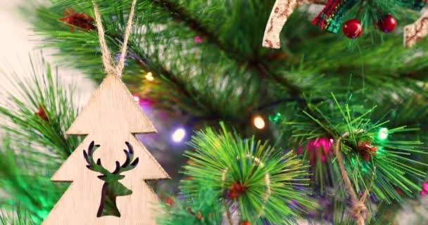 Christmas tree decorations and toys. Abstract and background scene — Stock Footage Christmas Tree Decorations Toys Abstract Background Scene Stock Video