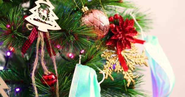 Christbaumschmuck Und Masken Abstrakte Und Hintergrundszene — Stockvideo