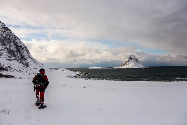 Winter Bleik Beach Lofoten Islands Northern Norway — Fotografia de Stock