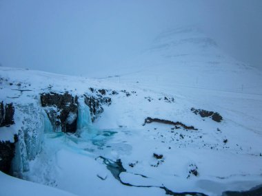 Güney İzlanda, Kuzey Avrupa 'da kış manzarası.