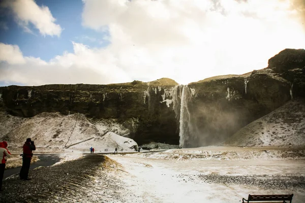 Winter Landscape Seljalandsfoss Waterfall Iceland Northern Europe — Stock Fotó