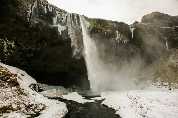 Winter Landscape Seljalandsfoss Waterfall Iceland Northern Europe — Zdjęcie stockowe