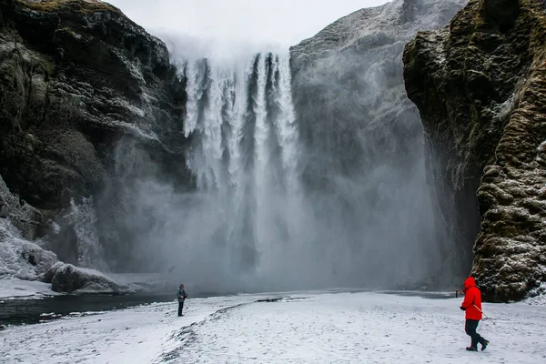 Paisaje Invernal Cascada Skogafoss Islandia Norte Europa —  Fotos de Stock