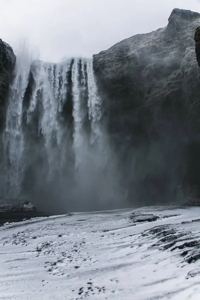 Зимовий Пейзаж Водоспаду Скогафос Ісландія Північна Європа — стокове фото