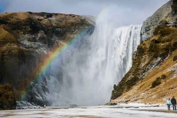 Winterlandschaft Skogafoss Wasserfall Island Nordeuropa — Stockfoto