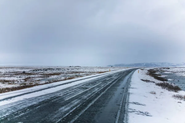 Camino Invierno Sur Islandia Norte Europa — Foto de Stock