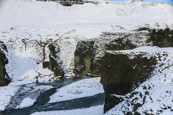 Paisaje Invernal Fjadrargljufur Islandia Norte Europa —  Fotos de Stock