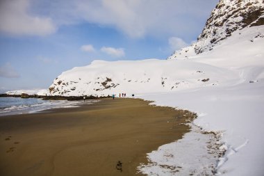 Lofoten Adaları 'nda kış, Kuzey, Norveç.