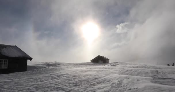 Extreme Winter Wind Reinheim Cabin Dovrefjell Nemzeti Park Norvégia — Stock videók