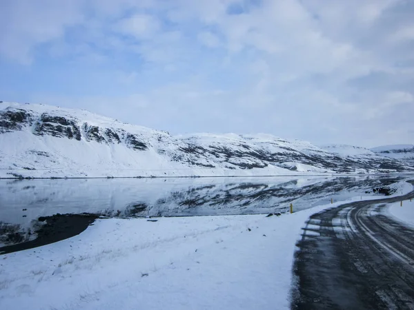 Camino Invierno Sur Islandia Norte Europa — Foto de Stock