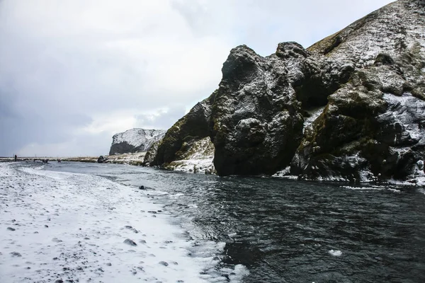 Winterlandschaft Skogafoss Wasserfall Island Nordeuropa — Stockfoto