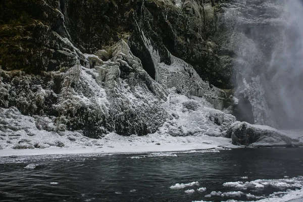 Зимовий Пейзаж Водоспаду Скогафос Ісландія Північна Європа — стокове фото