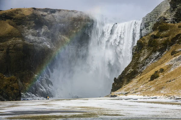 Χειμερινό Τοπίο Στον Καταρράκτη Skogafoss Ισλανδία Βόρεια Ευρώπη — Φωτογραφία Αρχείου