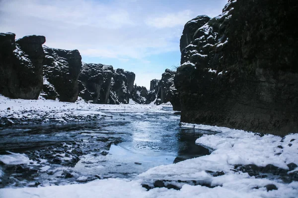Paisaje Invernal Fjadrargljufur Islandia Norte Europa —  Fotos de Stock