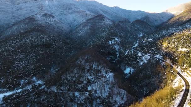 Scena Aerea Con Drone Della Nevicata Bracons Garrotxa Girona Spagna — Video Stock