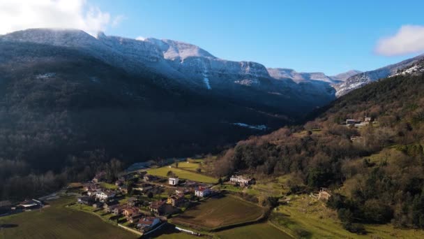 Scena Aerea Con Drone Della Nevicata Sant Privat Bas Garrotxa — Video Stock