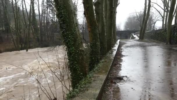Inondazioni Nella Città Olot Garrotxa Girona Spagna Gennaio 2020 — Video Stock