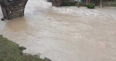 Sant Joan Les Fonts, La Garrotxa, Girona, İspanya 'da sel. Ocak 2020