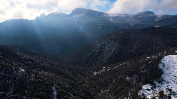 Scène Aérienne Avec Drone Des Chutes Neige Garrotxa Gérone Espagne — Video