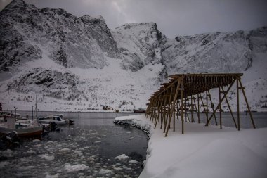 Reine, Lofoten Adaları, Kuzey, Norveç 'te Kış.