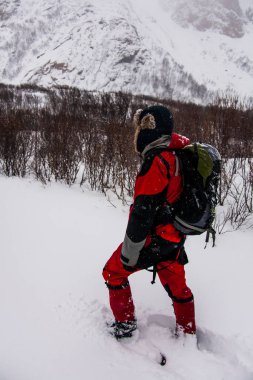 Bleik Plajı 'nda kış, Lofoten Adaları, Kuzey, Norveç.