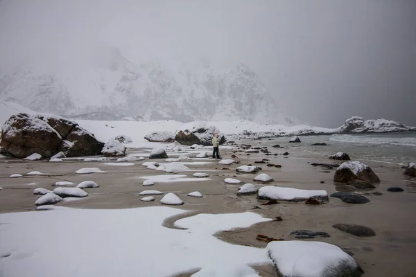 Зима Бляйк Біч Лофотенські Острови Північна Норвегія — стокове фото