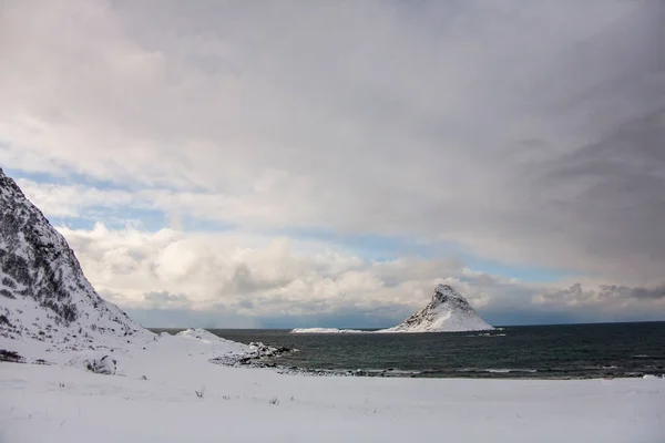 Invierno Bleik Beach Islas Lofoten Norte Noruega — Foto de Stock