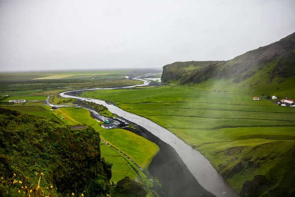 Summer landscape in Skogafoss waterfall, Southern Iceland, Europe.