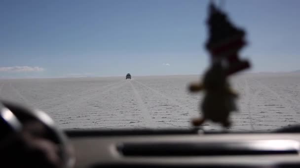 Uyuni Salar Güney Amerika Bolivya Daki Araba Sahnesi — Stok video