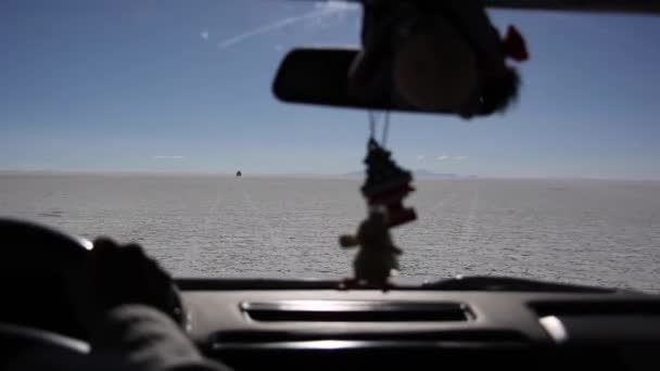 Uyuni Salar Automobilová Scéna Bolívii Jižní Amerika — Stock video