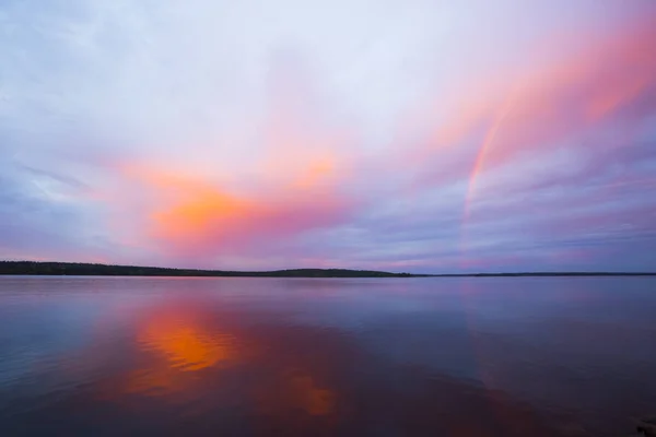 Tramonto Autunnale Arcobaleno Lapponia Finlandia Settentrionale — Foto Stock