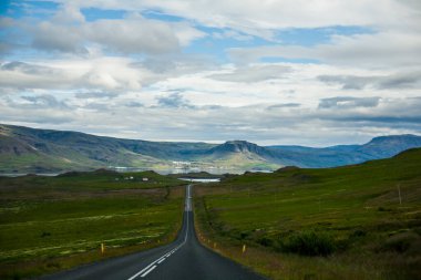 Güney İzlanda, Avrupa 'da yaz manzarası ve yol.