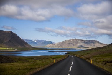 Güney İzlanda, Avrupa 'da yaz manzarası ve yol.