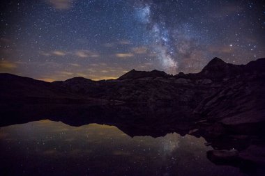 Ibon De Estanes Gölü, Aragon Pirenesi, İspanya 'da Samanyolu Altında Yaz Gecesi
